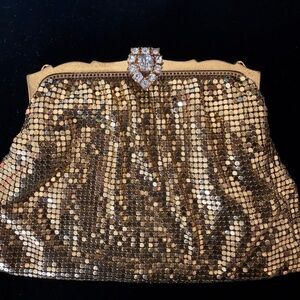 1950s Whiting & Davis Vintage Gold Mesh Evening Bag, rhinestone clasp